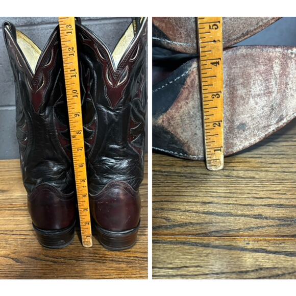 Vintage Dan Post Western Cowboy Boots 10.5 D Black Burgundy Leather Made in USA - Picture 8 of 8